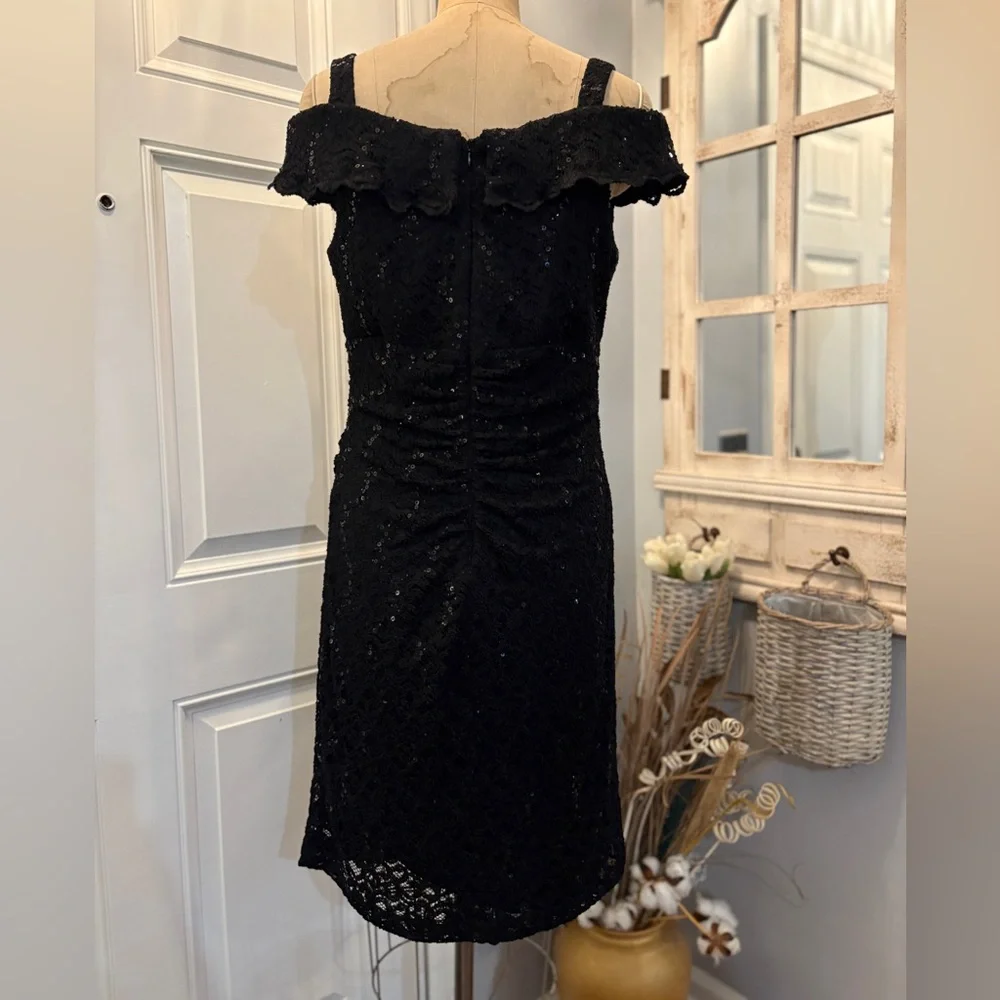 R&M Richards Black Strapless Lace Dress 12 Elegant Dark Romance Sparkly Stunning